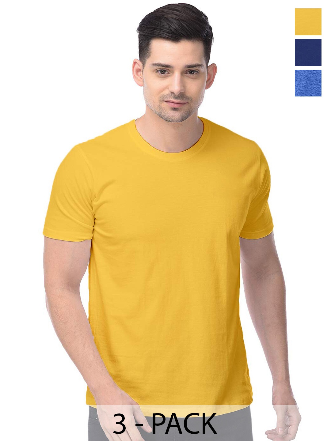 COLOR CAPITAL Unisex Pack Of 3 Cotton T-Shirt, Yellow
