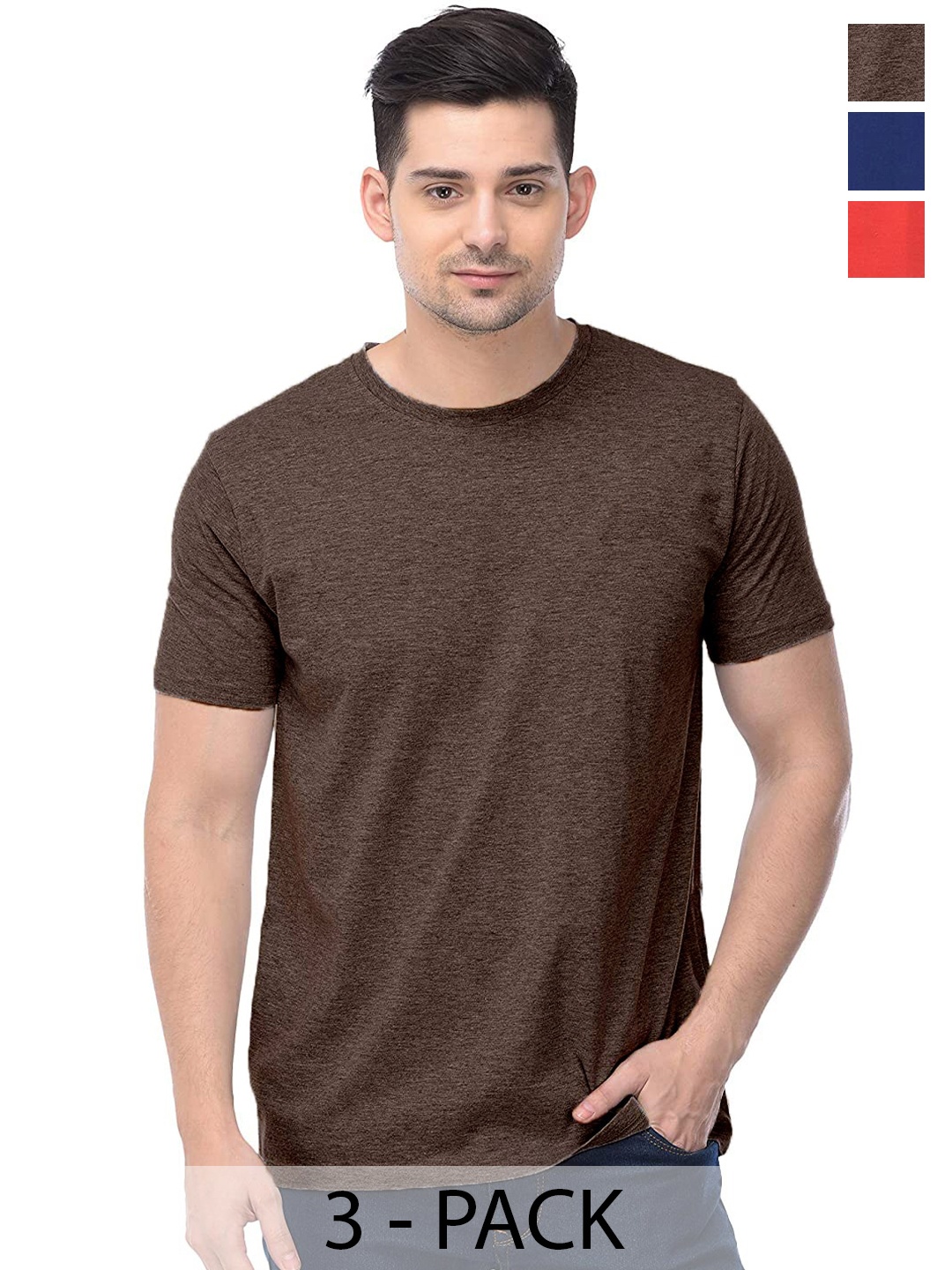 

COLOR CAPITAL Pack Of 3 Cotton T-shirt, Brown