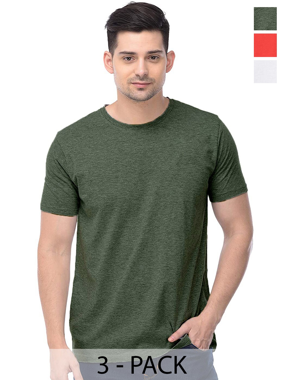 

COLOR CAPITAL Unisex Pack Of 3 Cotton T-Shirt, Olive