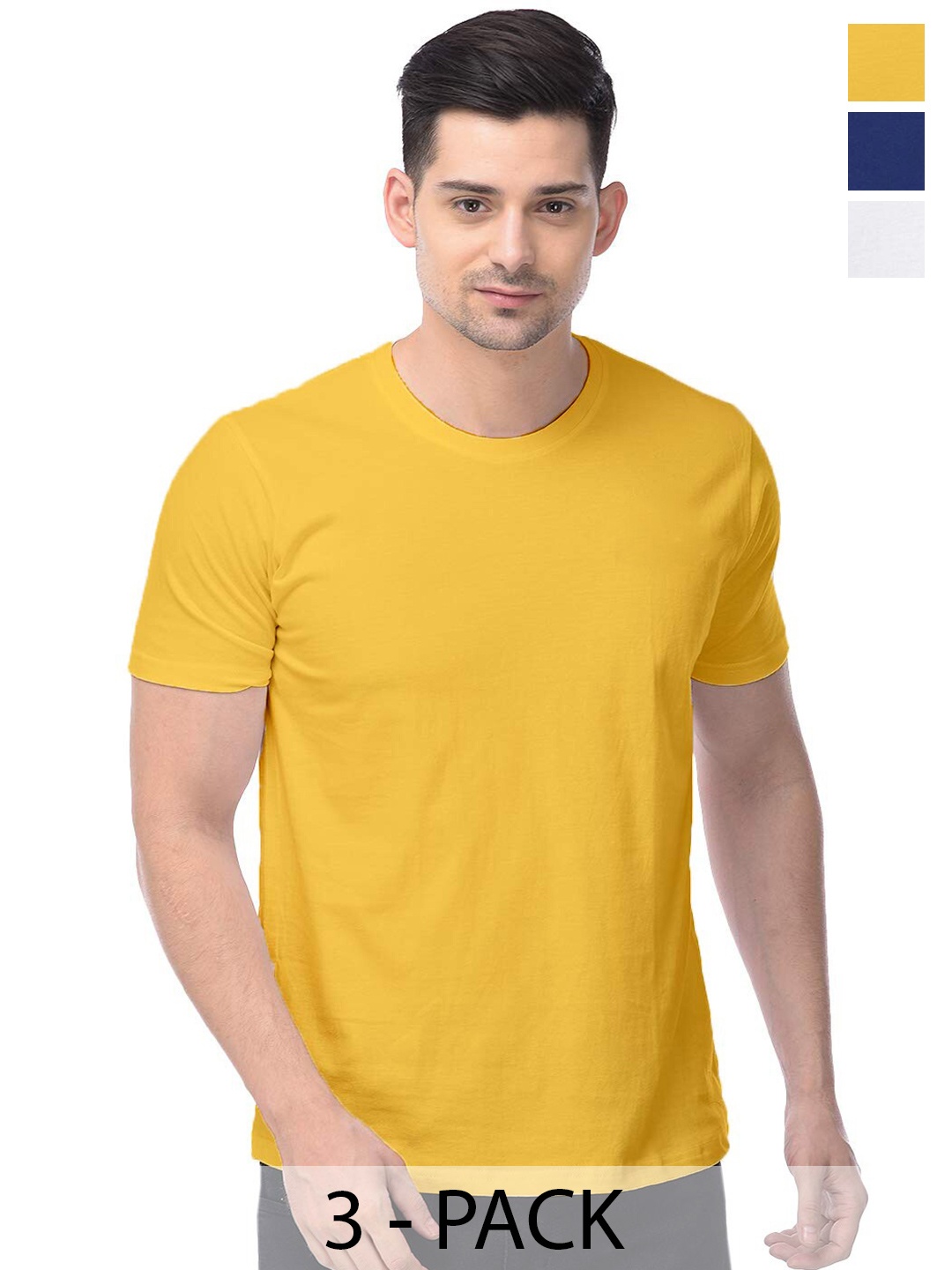 

COLOR CAPITAL Unisex Pack Of 3 Cotton T-shirts, Yellow