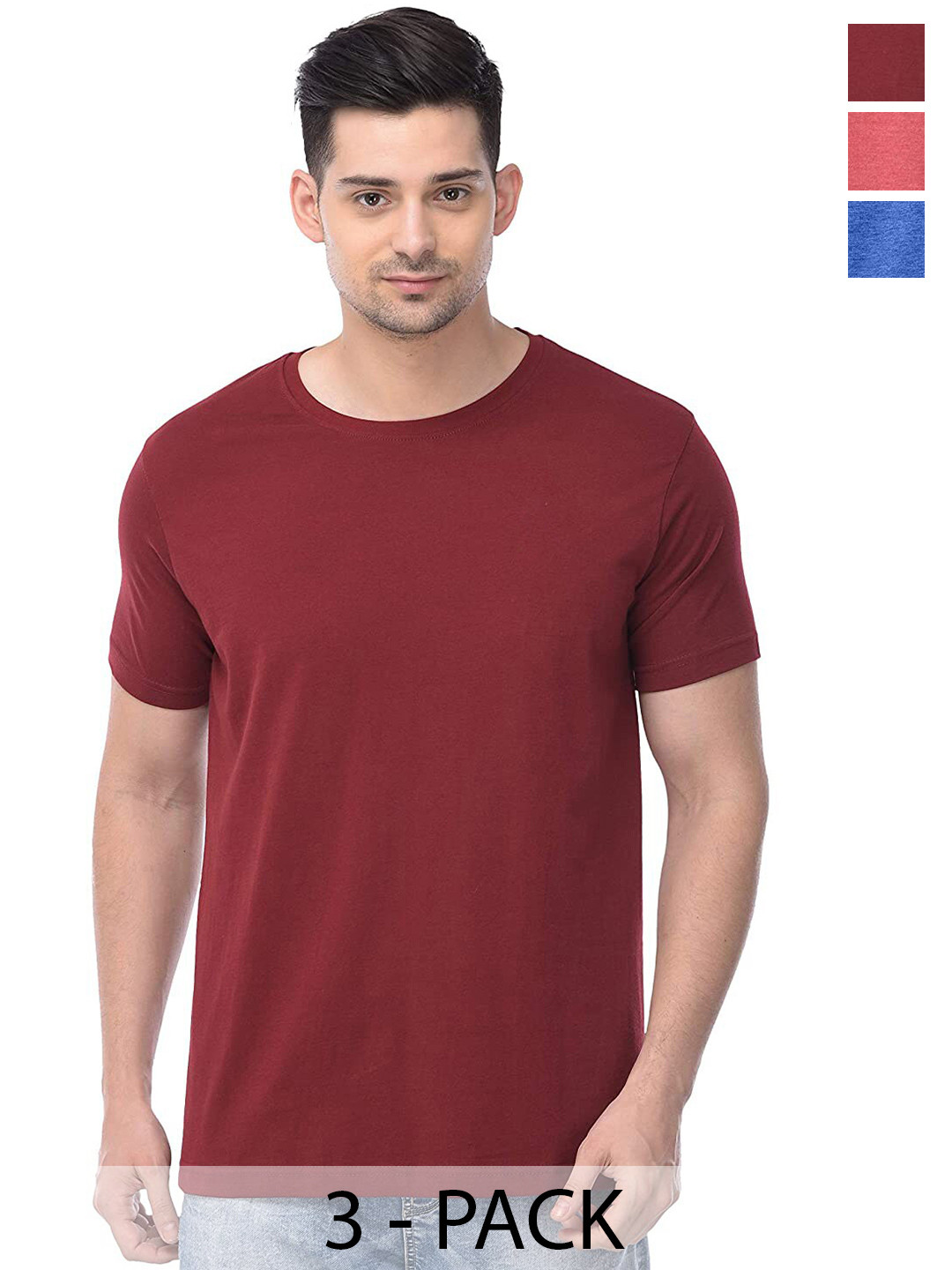 

COLOR CAPITAL Unisex Pack Of 3 Cotton T-shirts, Maroon