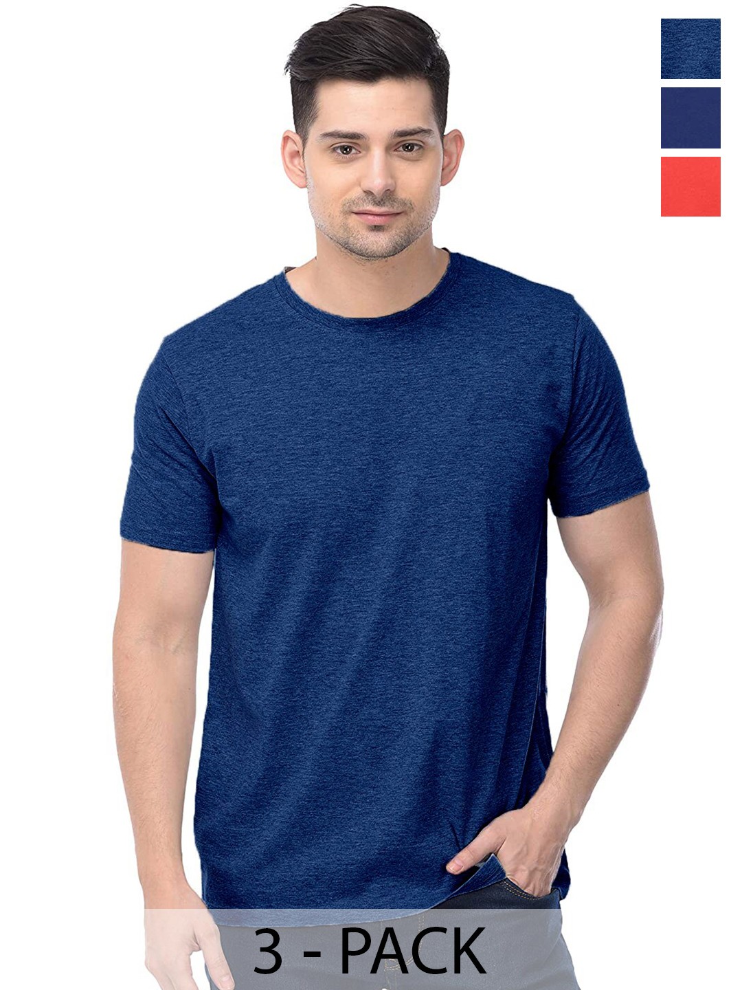 COLOR CAPITAL Unisex Pack Of 3 Cotton T-Shirts, Navy blue