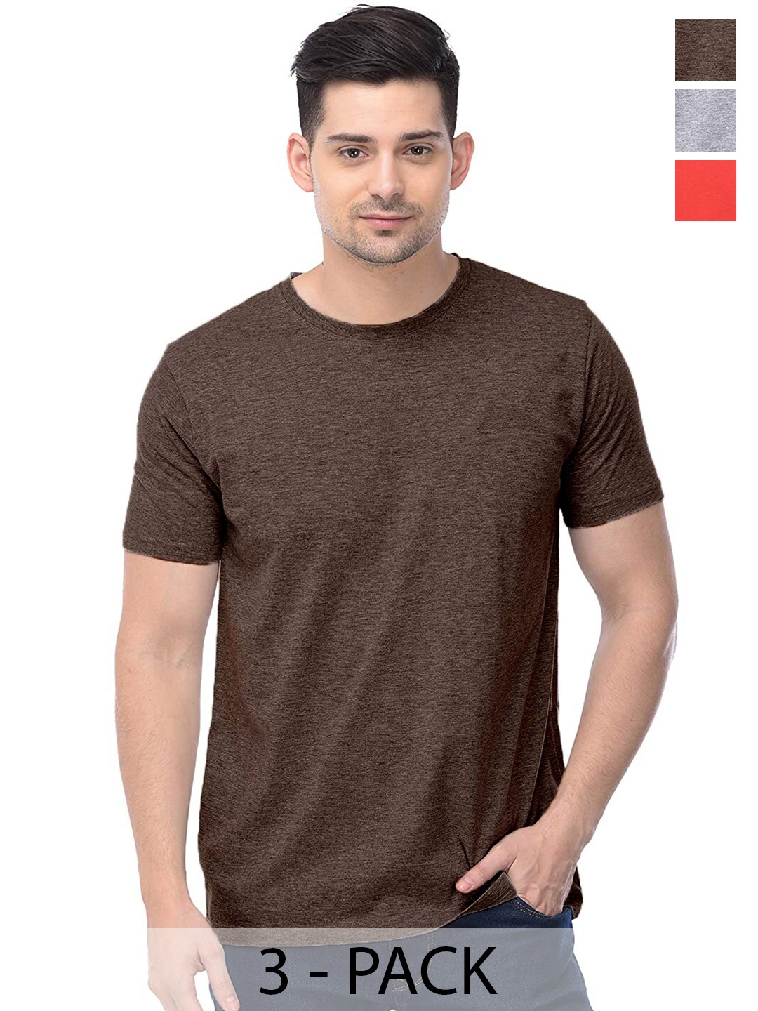 

COLOR CAPITAL Unisex Pack Of 3 Cotton T-Shirt, Olive