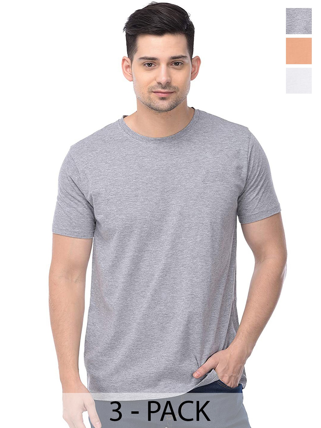 

COLOR CAPITAL Unisex Pack Of 3 Cotton T-shirts, Grey