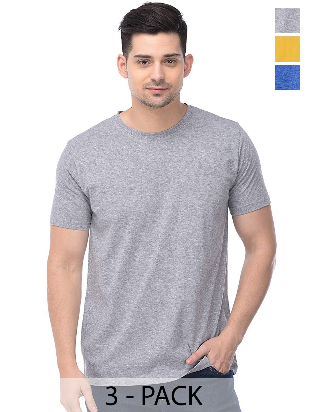 

COLOR CAPITAL Unisex Pack Of 3 Cotton T-Shirt, Grey