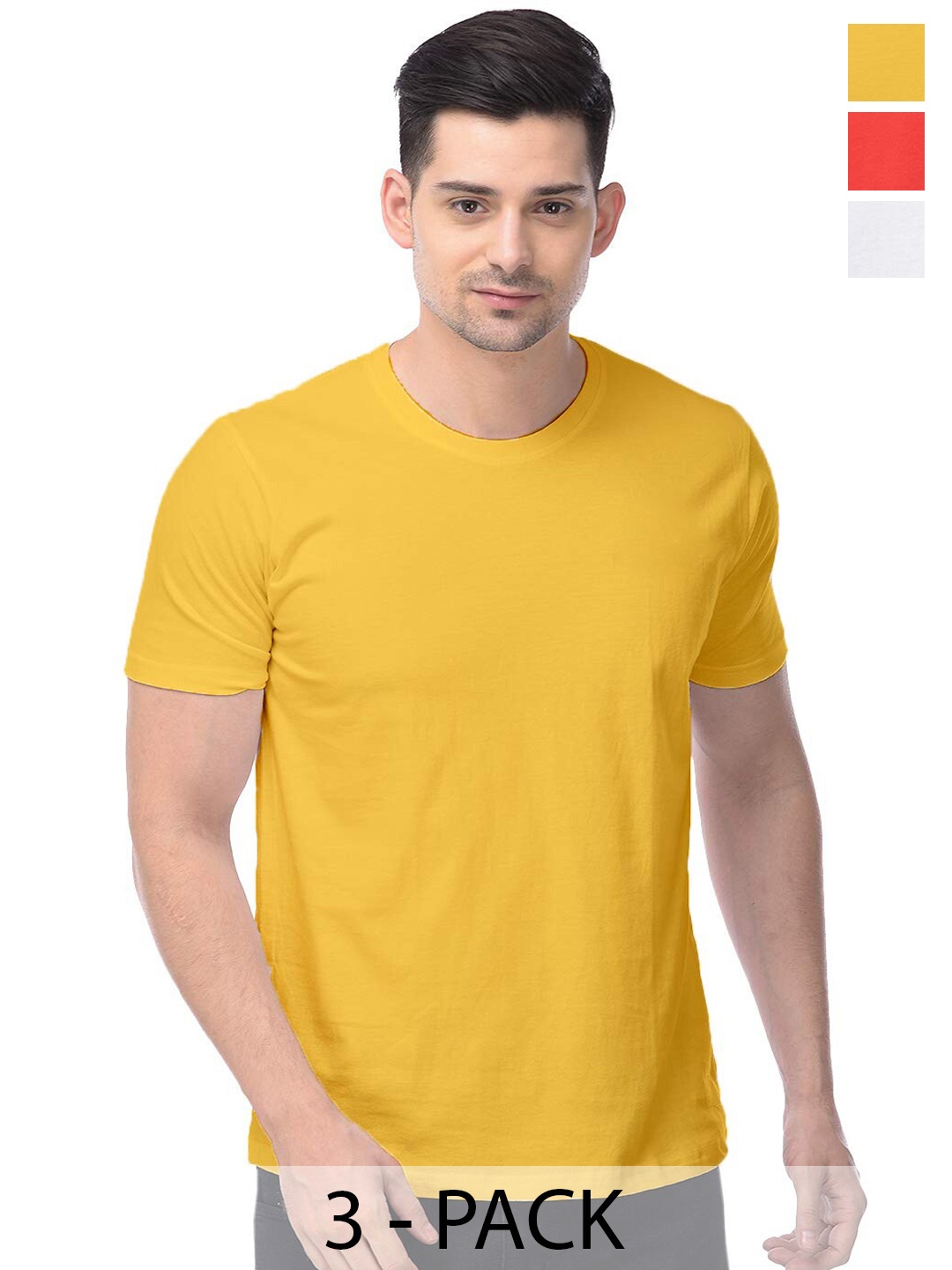 COLOR CAPITAL Unisex Pack Of 3 Cotton T-Shirts, Yellow
