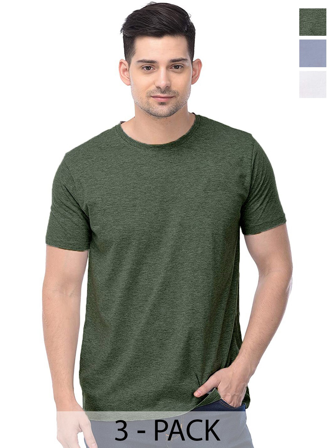 

COLOR CAPITAL Unisex Pack Of 3 Cotton T-shirts, Green