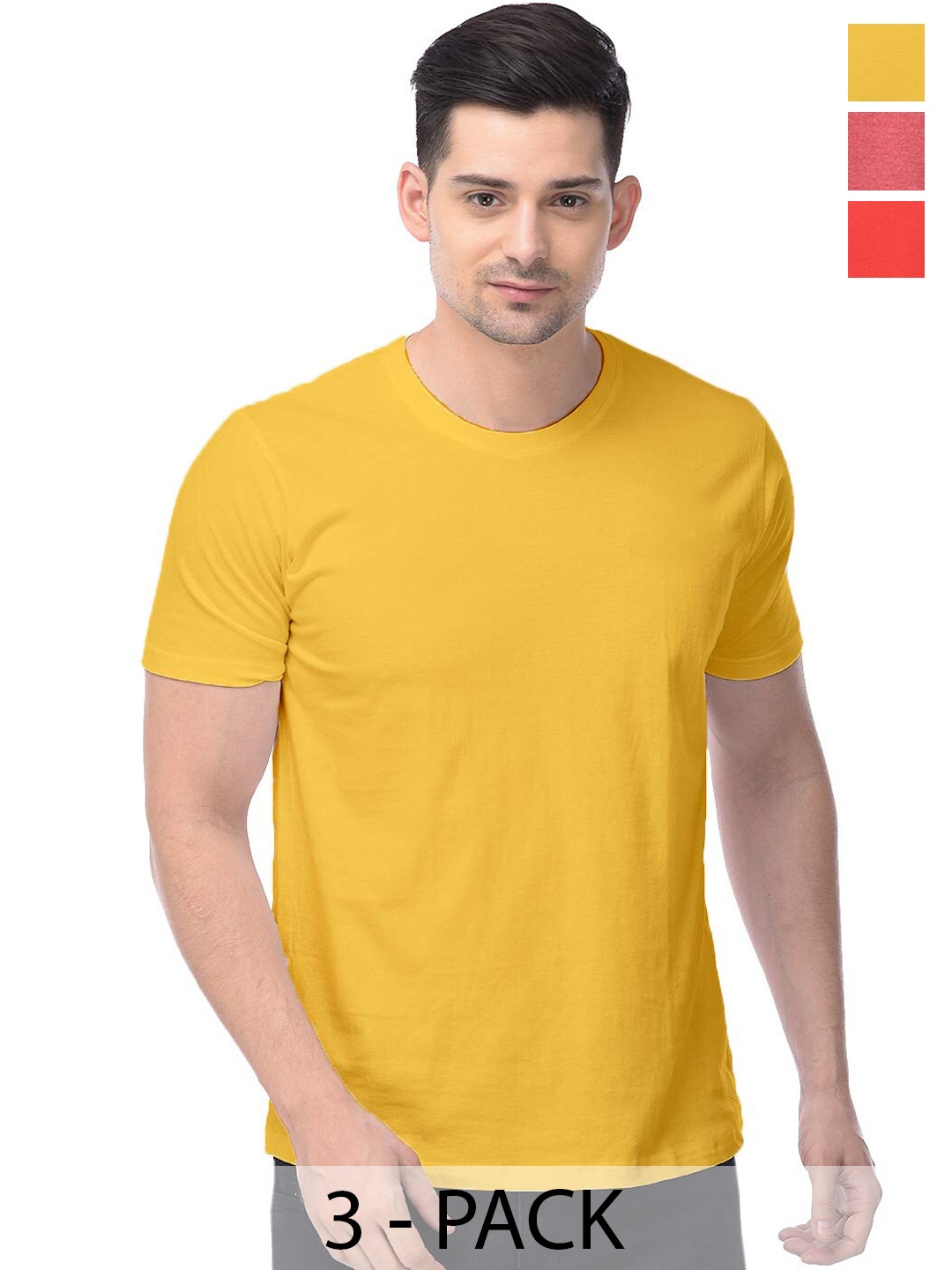 

COLOR CAPITAL Unisex Pack Of 3 Cotton T-shirt, Yellow