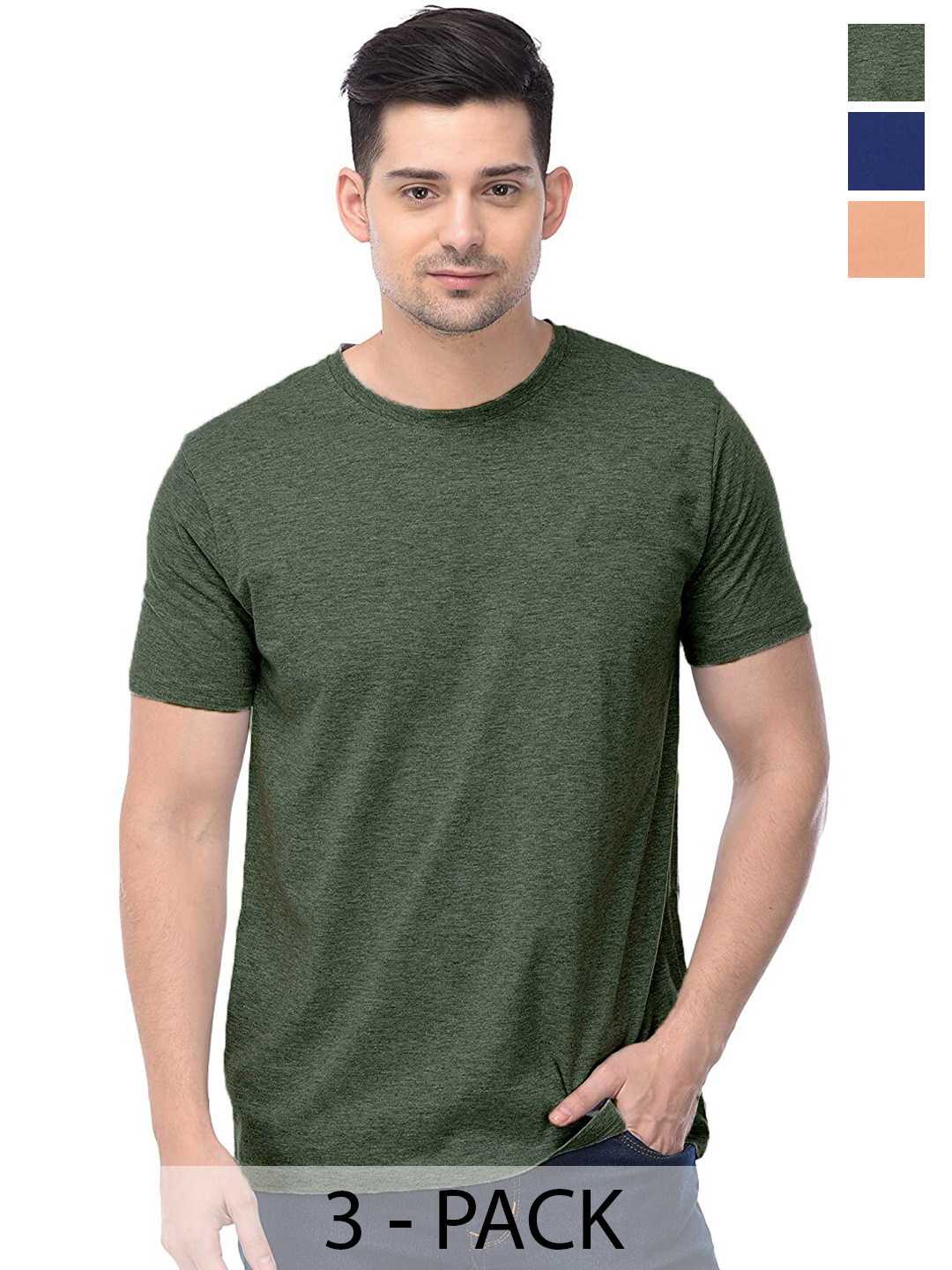 

COLOR CAPITAL Unisex Pack Of 3 Cotton T-shirts, Green