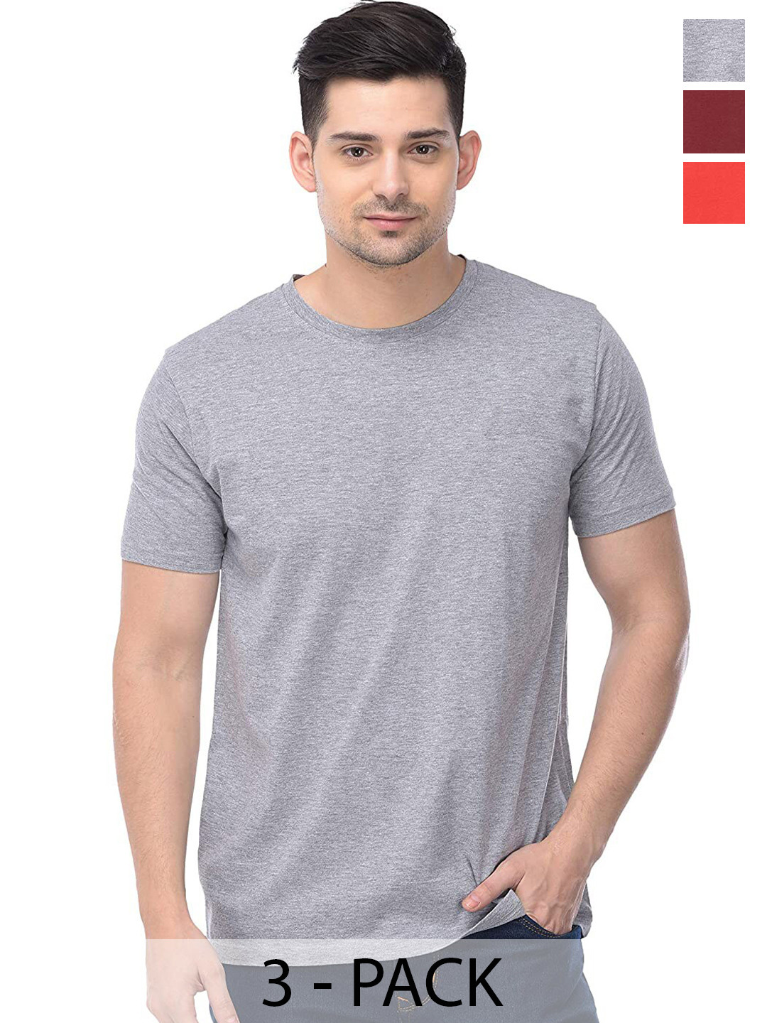 

COLOR CAPITAL Unisex Pack Of 3 Round Neck Cotton Casual T-shirt, Grey