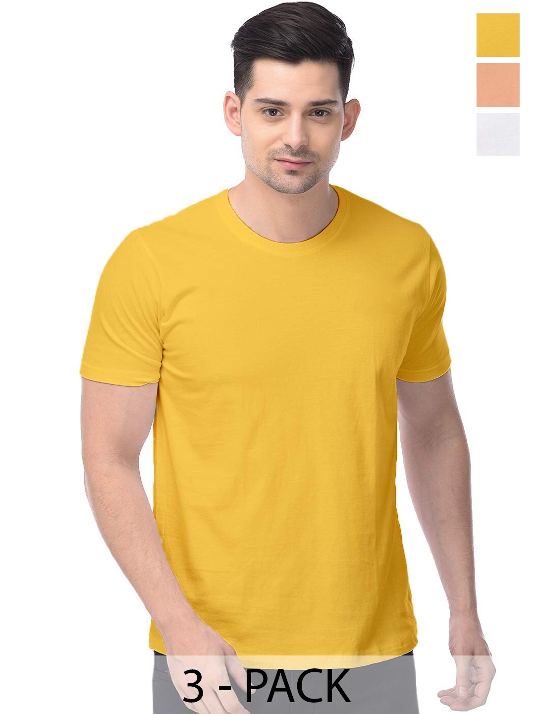 COLOR CAPITAL Unisex Pack Of 3 Cotton T-shirts, Yellow
