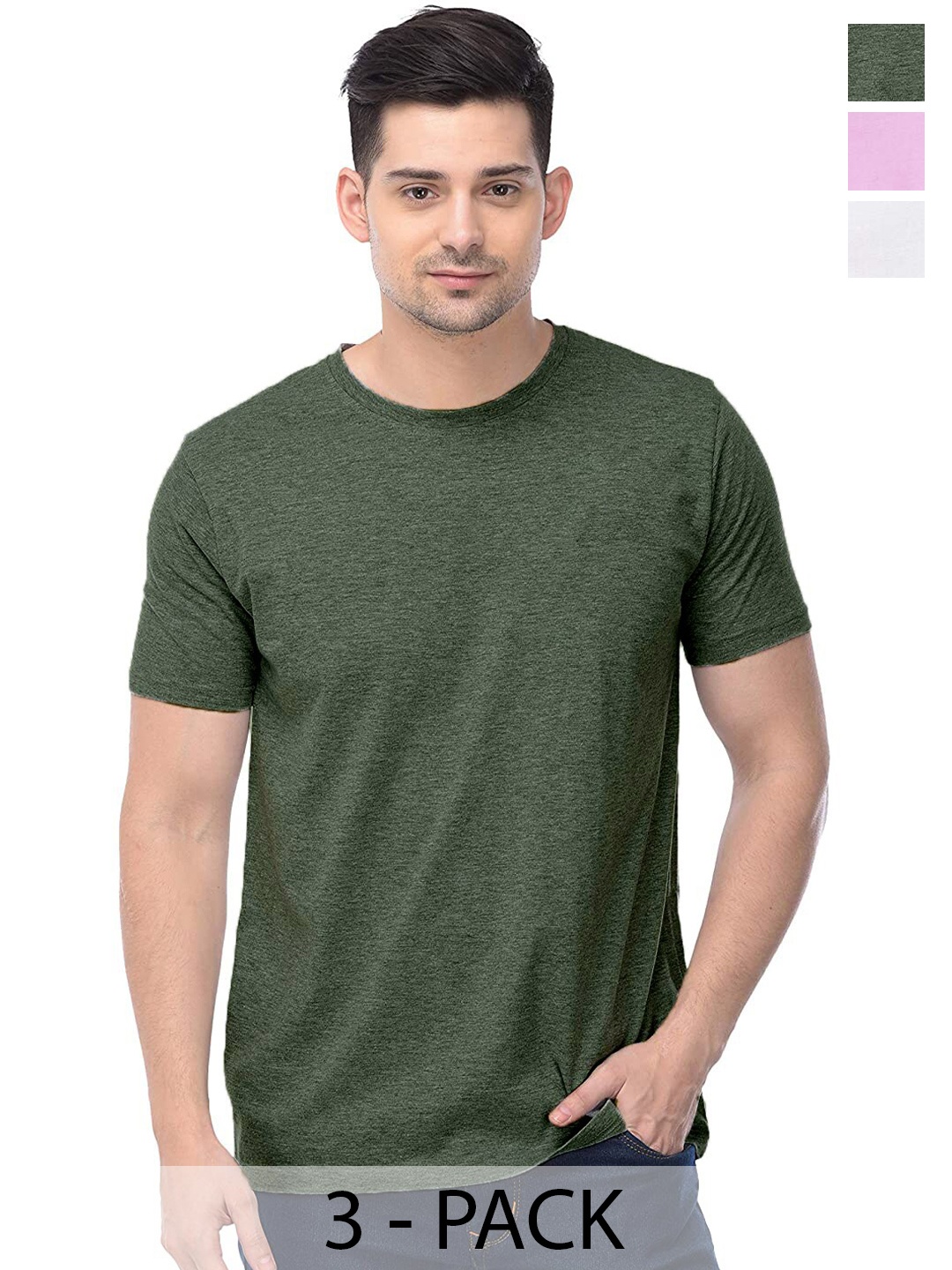 

COLOR CAPITAL Unisex Pack Of 3 Cotton T-Shirts, Green