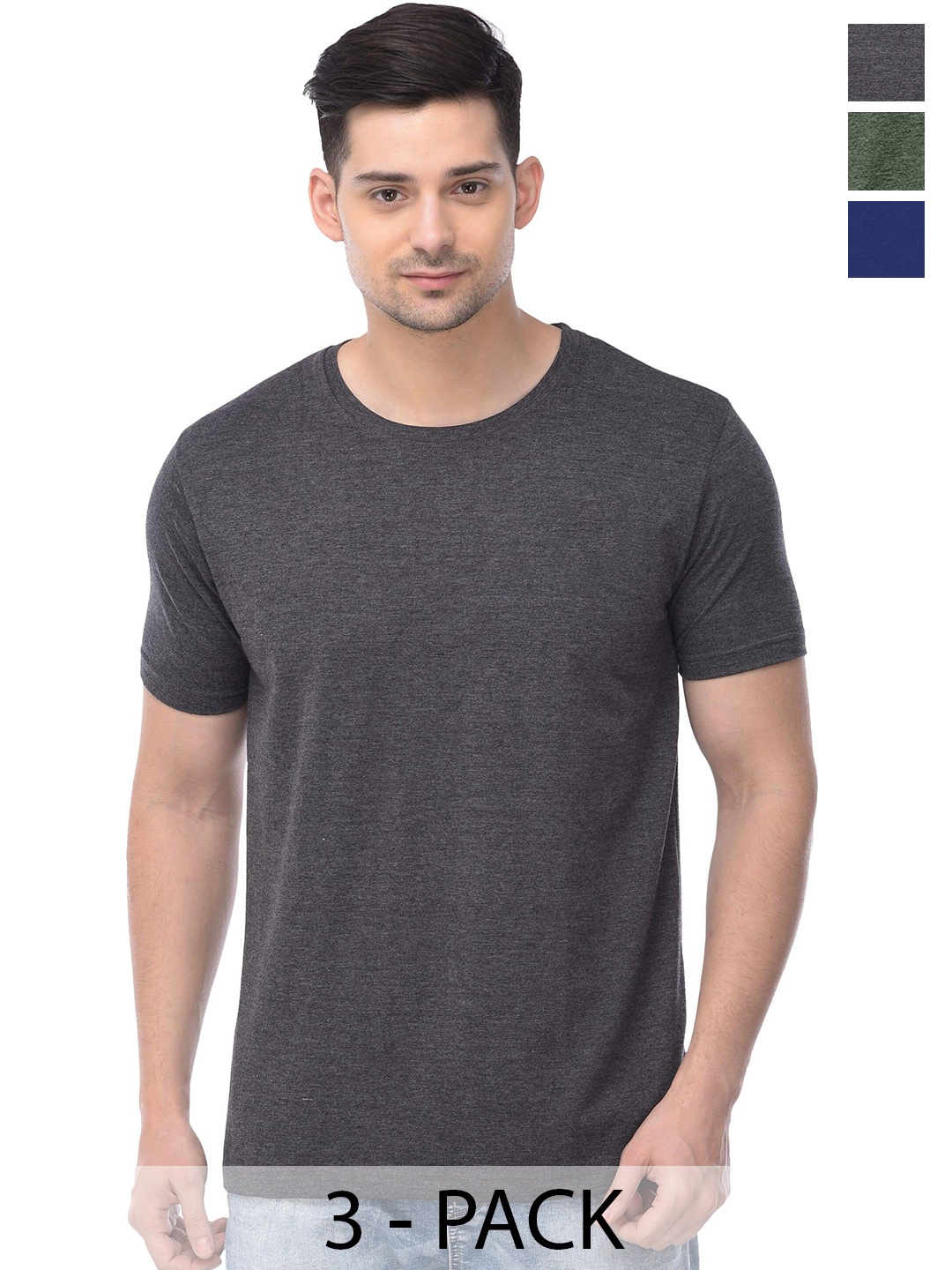 COLOR CAPITAL Unisex Pack Of 3 Cotton T-Shirt, Blue