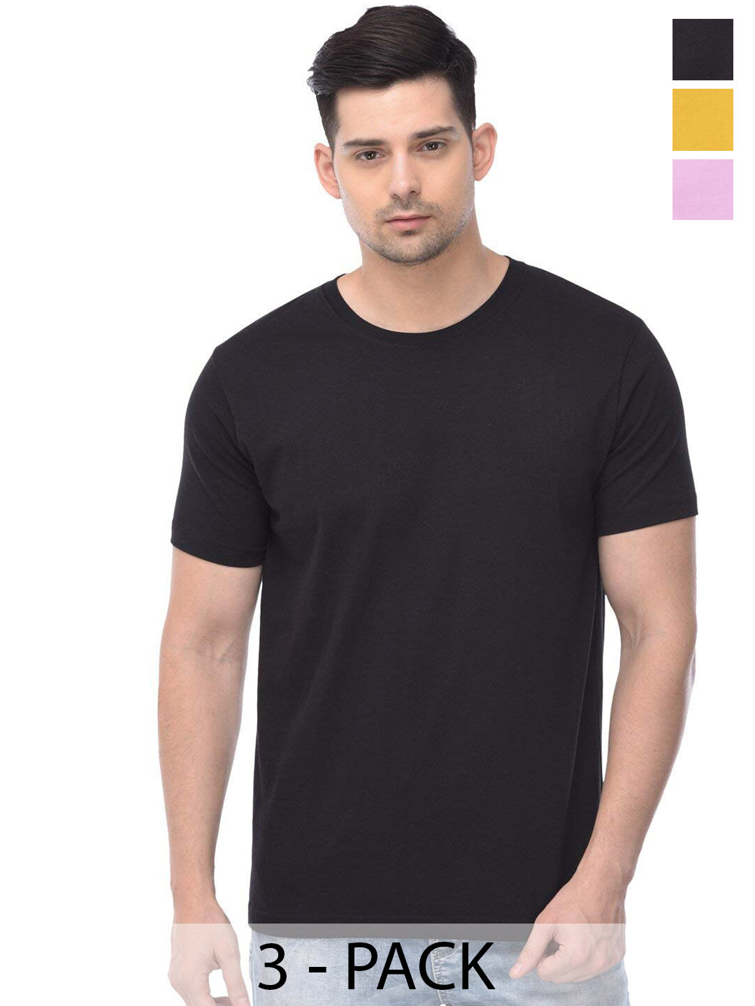 

COLOR CAPITAL Unisex Pack Of 3 Cotton T-shirts, Black