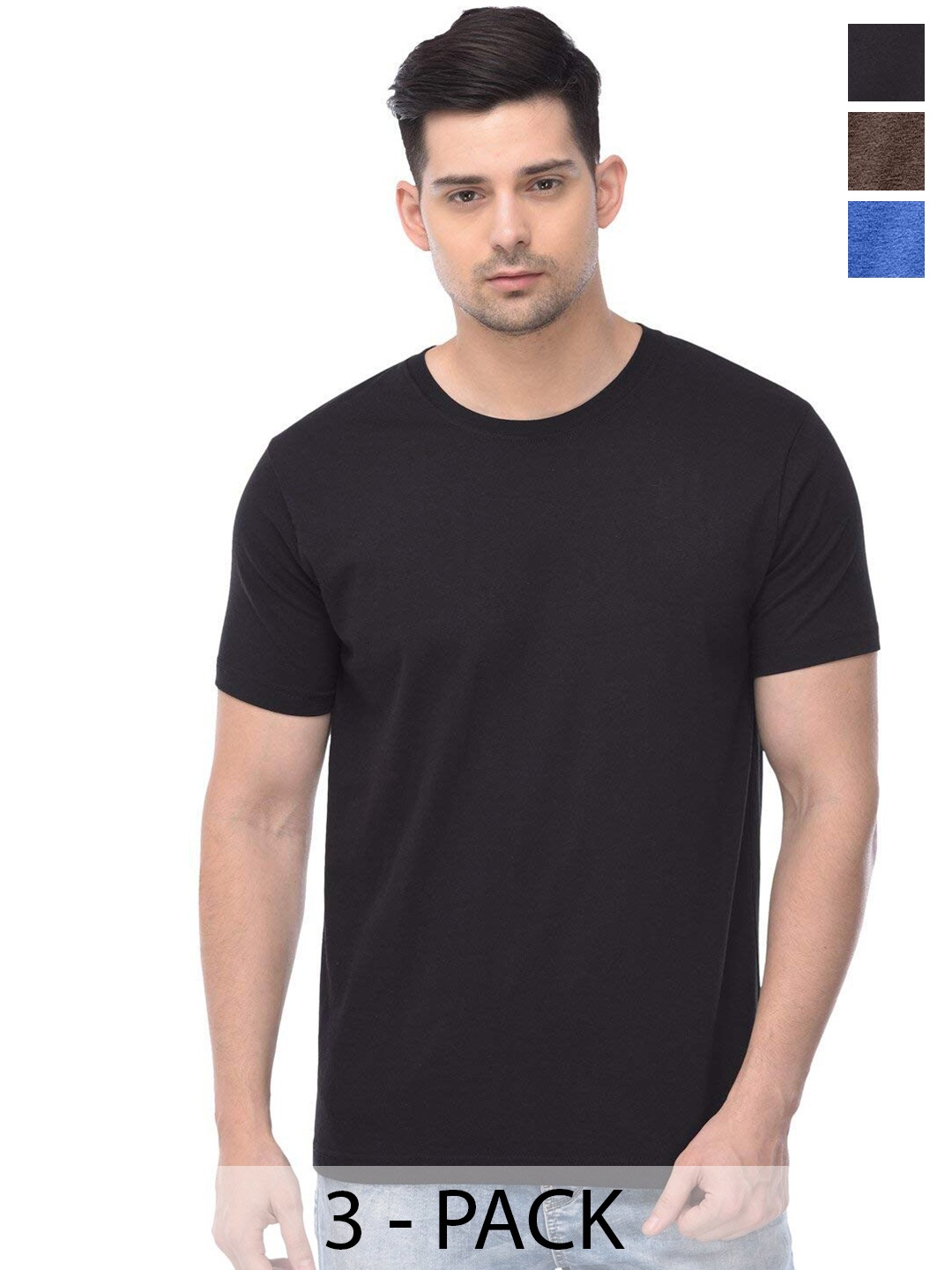 COLOR CAPITAL Unisex Pack Of 3 Cotton T-shirt, Black