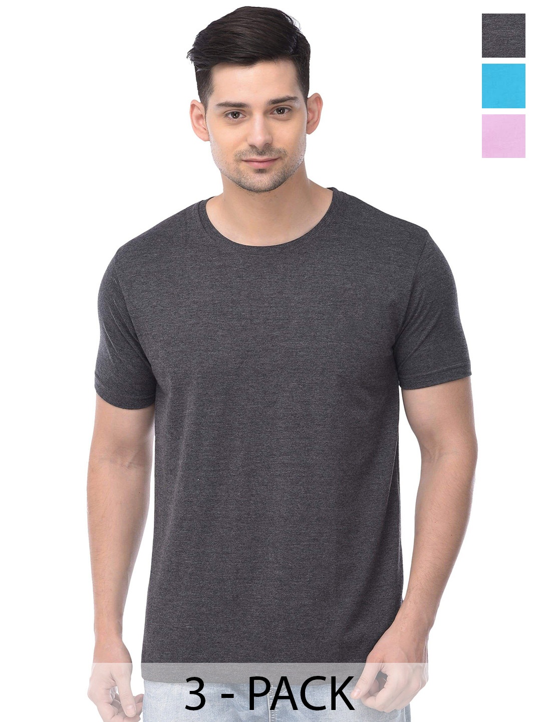 

COLOR CAPITAL Unisex Pack Of 3 Cotton T-Shirt, Grey