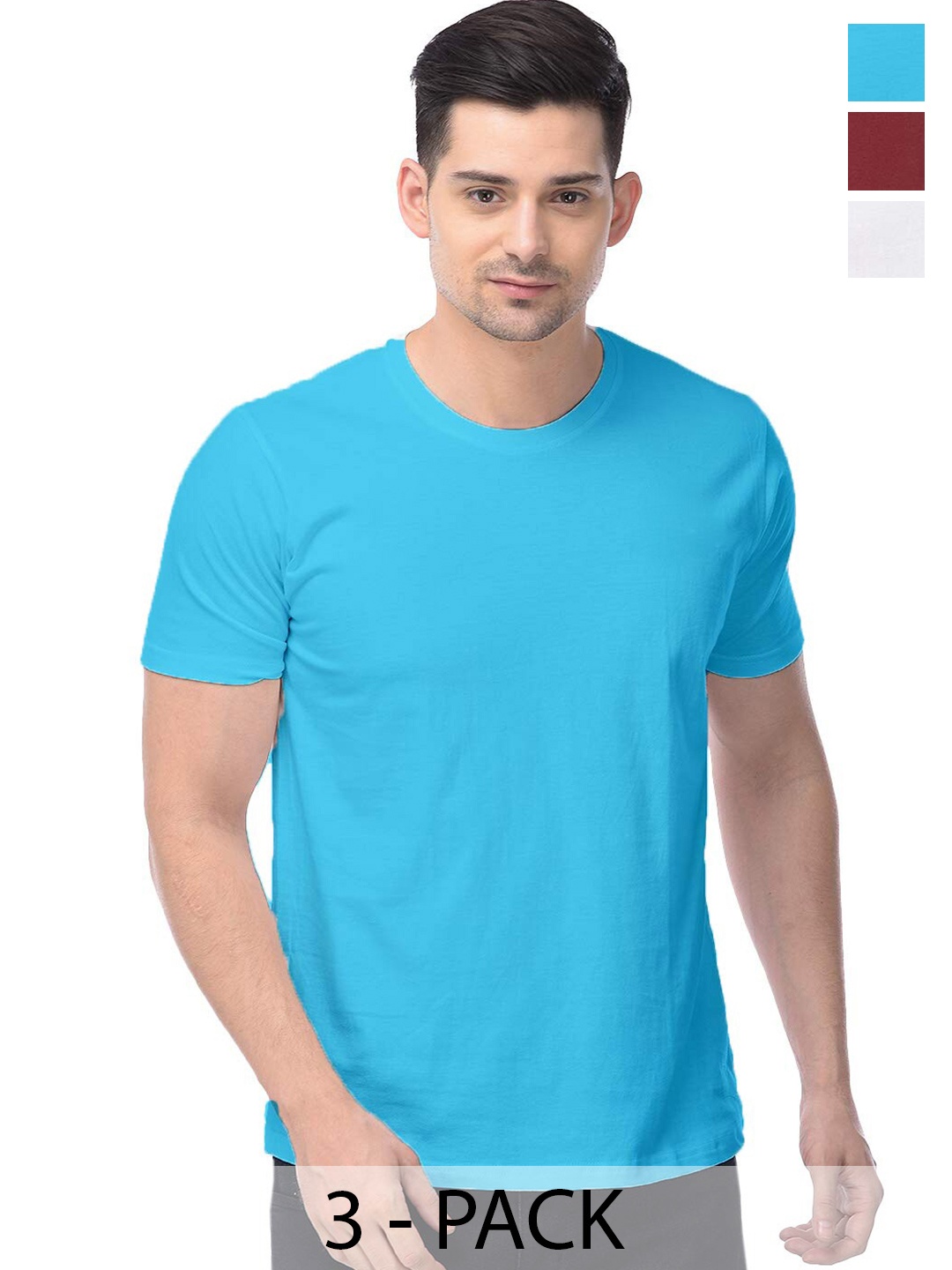 

COLOR CAPITAL Unisex Pack Of 3 Cotton T-Shirt, Blue