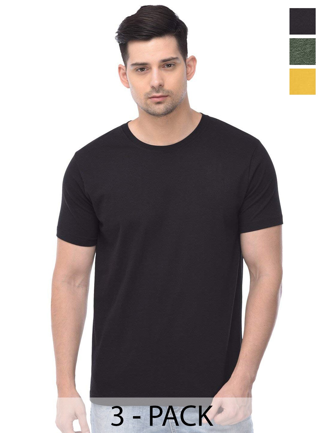 

COLOR CAPITAL Unisex Pack Of 3 Cotton T-Shirt, Yellow