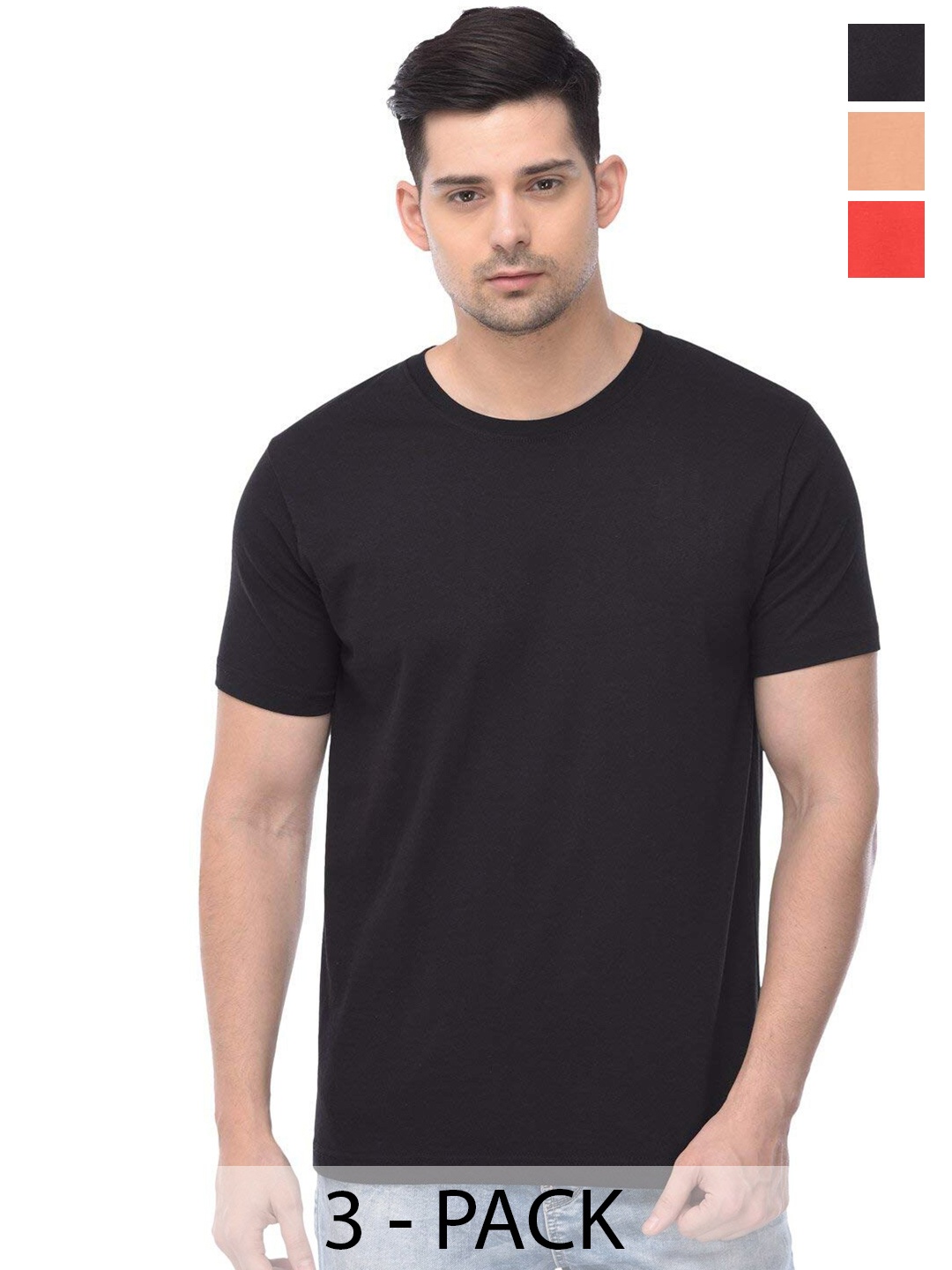

COLOR CAPITAL Unisex Pack Of 3 Cotton T-shirts, Black