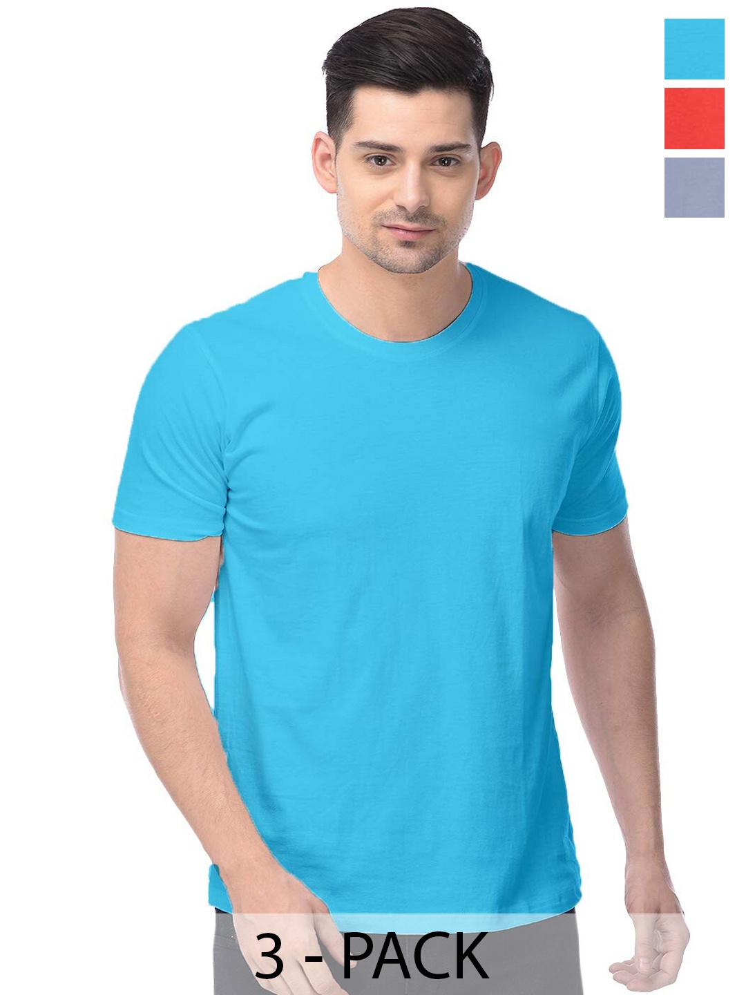 

COLOR CAPITAL Unisex Pack Of 3 Cotton T-shirts, Blue
