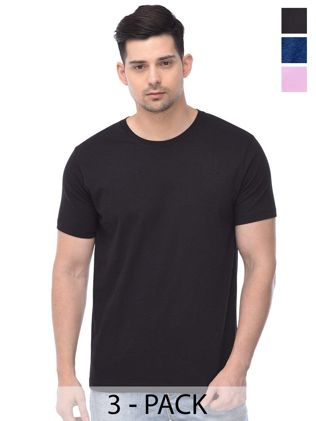 

COLOR CAPITAL Unisex Pack Of 3 Cotton T-Shirt, Black