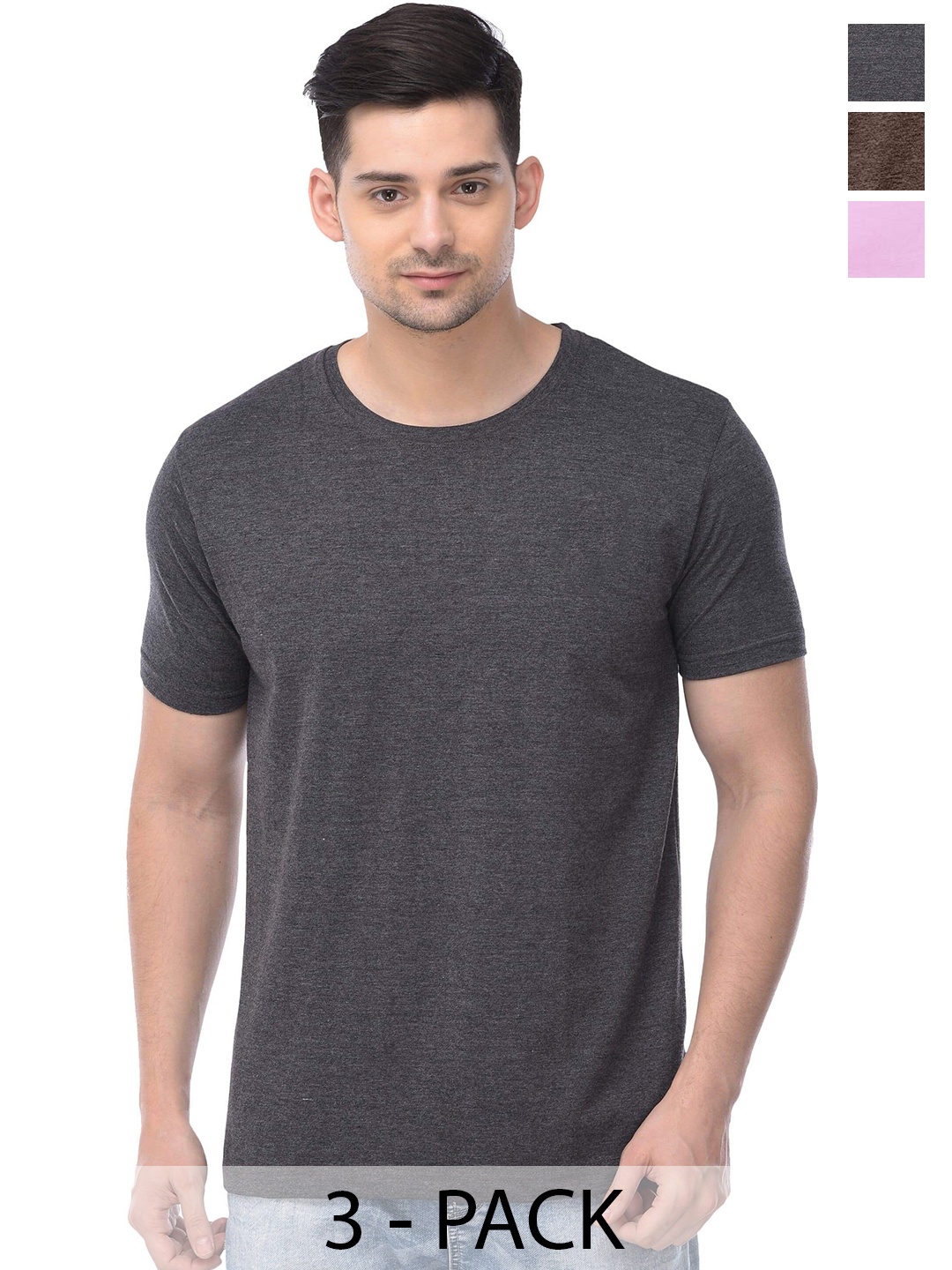 

COLOR CAPITAL Unisex Pack Of 3 Cotton T-Shirt, Grey