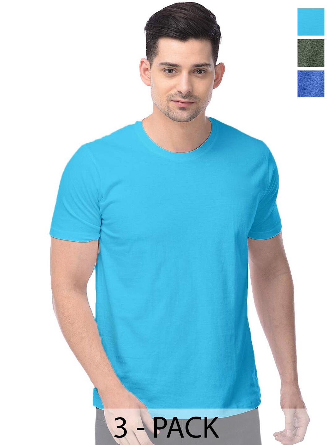 COLOR CAPITAL Unisex Pack Of 3 Cotton T-Shirt, Blue