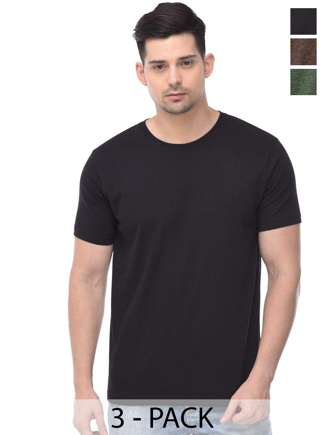 

COLOR CAPITAL Unisex Pack Of 3 Cotton T-Shirt, Olive