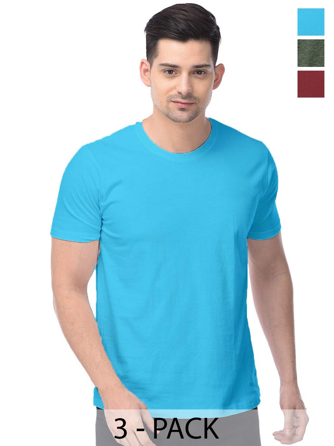 

COLOR CAPITAL Unisex Pack Of 3 Cotton T-shirts, Blue