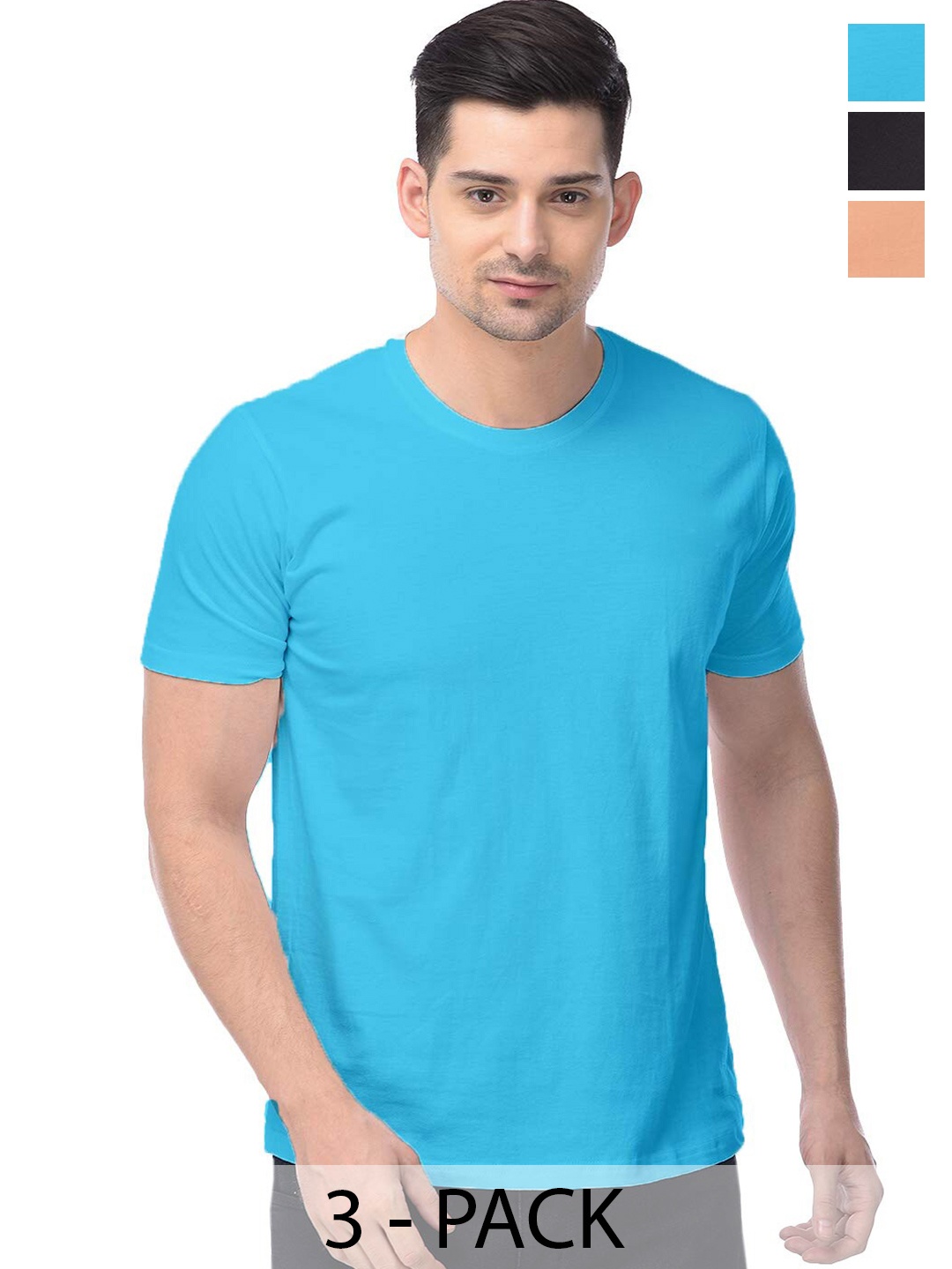 COLOR CAPITAL Unisex Pack Of 3 Cotton T-shirts, Blue