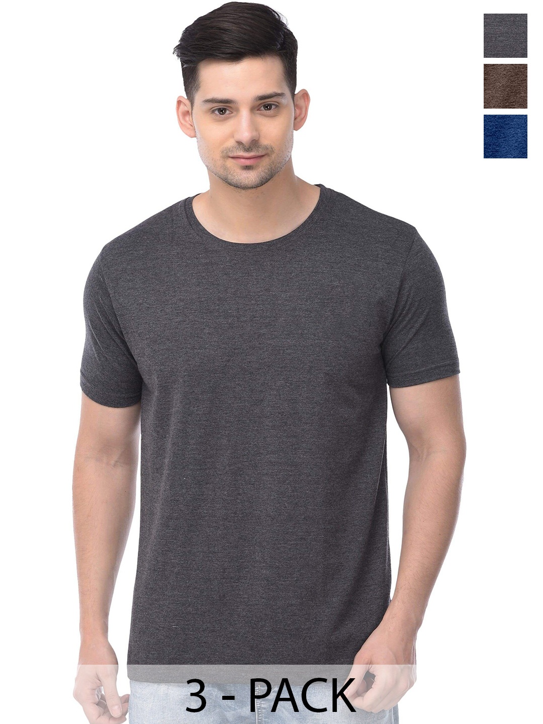 COLOR CAPITAL Unisex Pack Of 3 Short Sleeves Cotton T-shirts, Grey