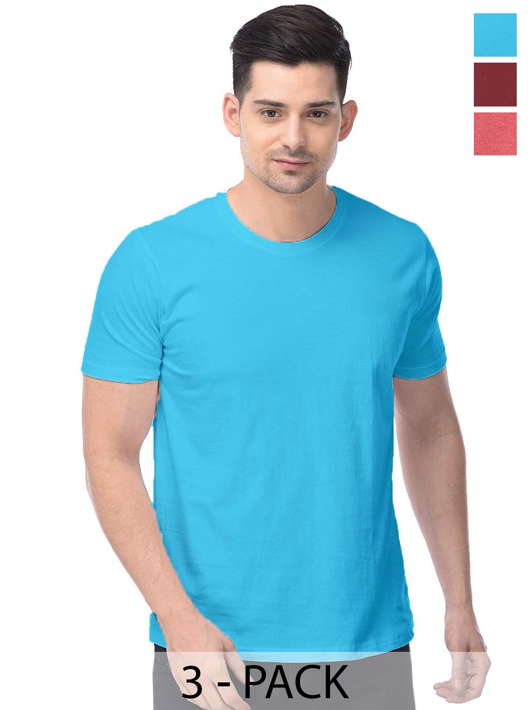 COLOR CAPITAL Unisex Pack Of 3 Cotton T-shirts, Blue