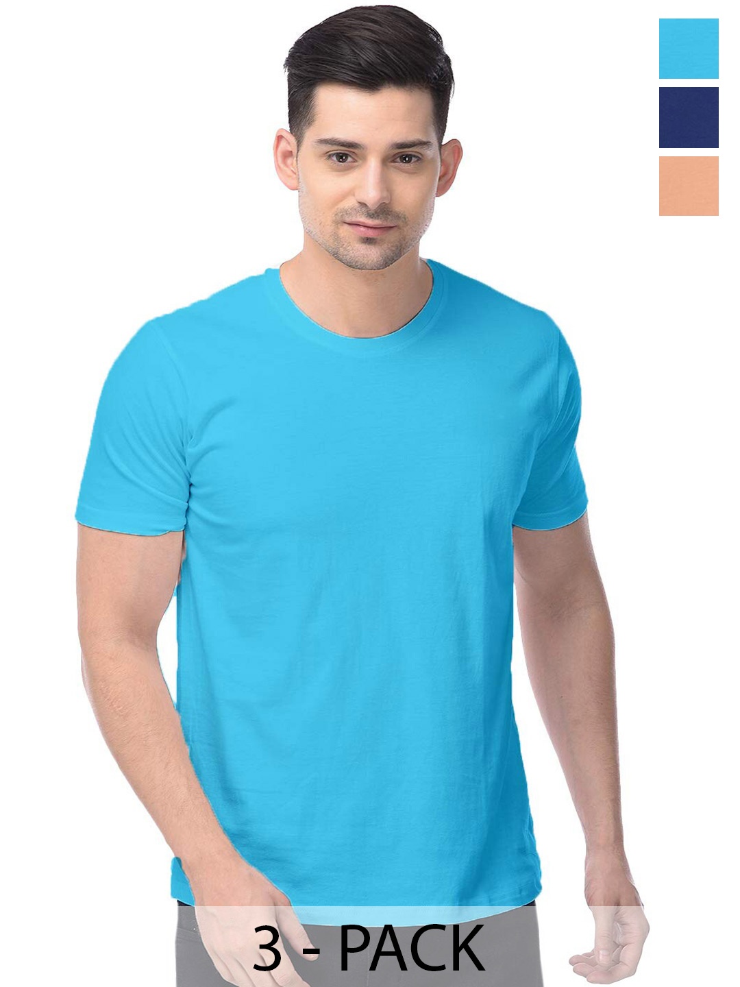 

COLOR CAPITAL Unisex Pack Of 3 Cotton T-shirts, Blue