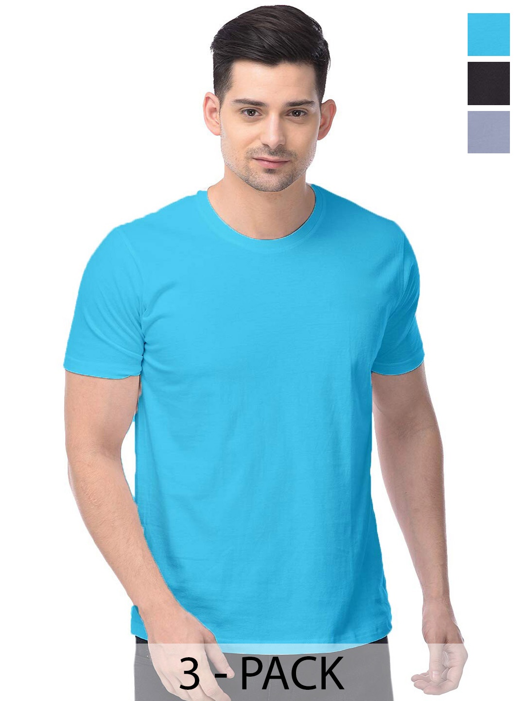 COLOR CAPITAL Unisex Pack Of 3 Cotton T-shirts, Blue