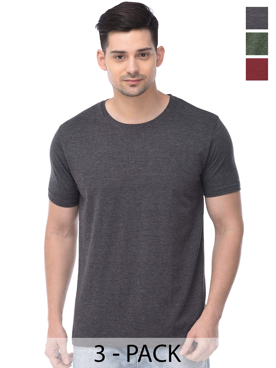 

COLOR CAPITAL Unisex Pack Of 3 Cotton T-Shirts, Charcoal