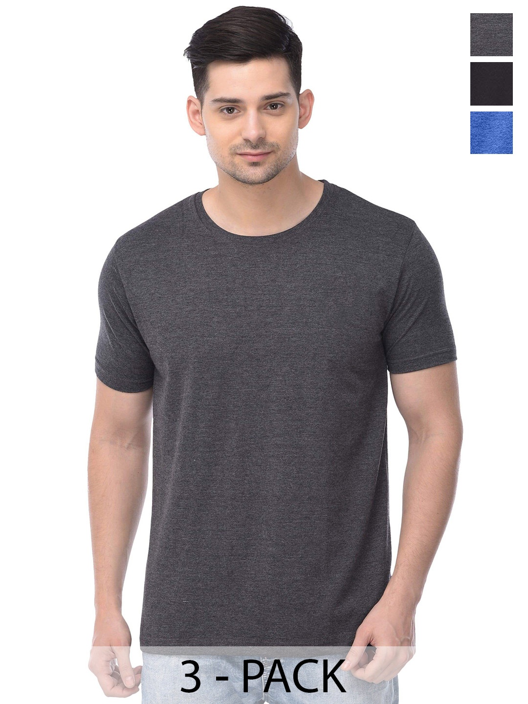 COLOR CAPITAL Unisex Pack Of 3 Regular Fit Cotton T-Shirts, Black