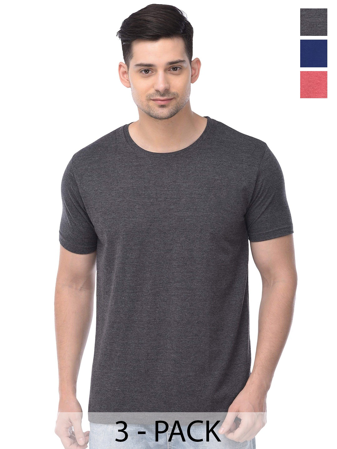 

COLOR CAPITAL Unisex Pack Of 3 Round Neck Casual Cotton T-shirt, Charcoal