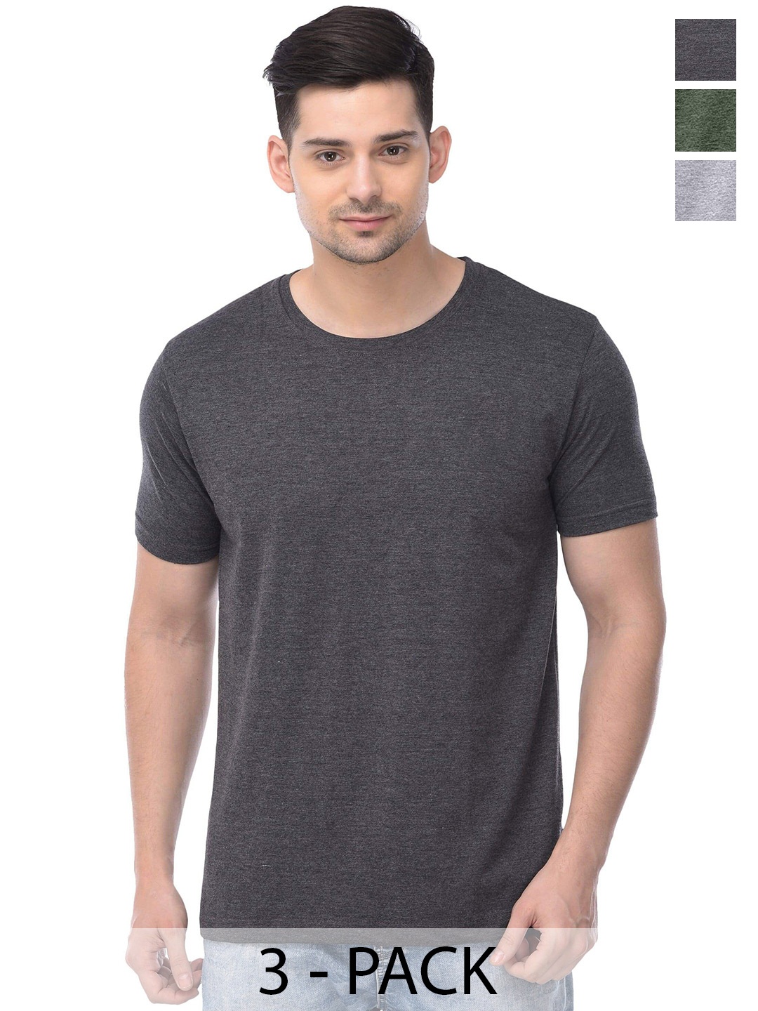 COLOR CAPITAL Unisex Pack Of 3 Cotton T-Shirt, Grey
