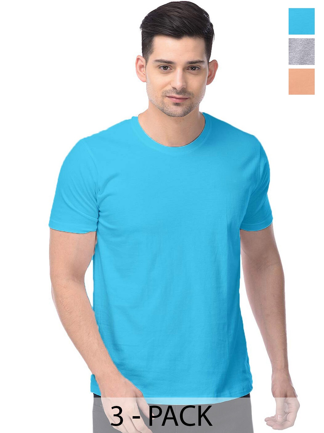 COLOR CAPITAL Pack Of 3 Cotton T-shirt, Blue