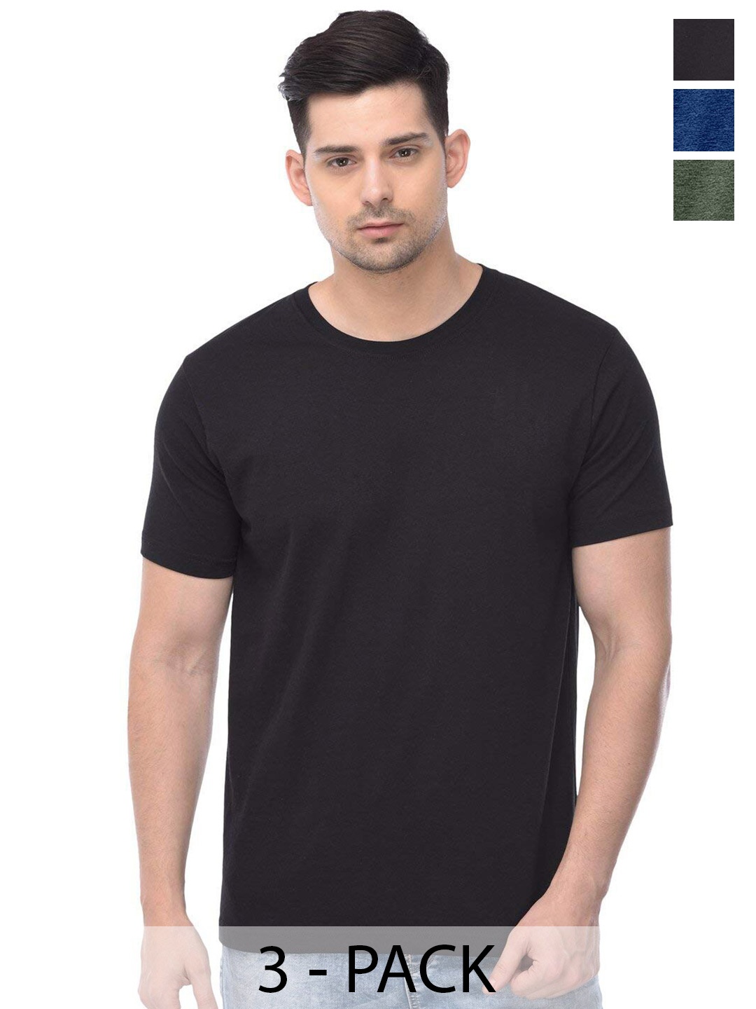 

COLOR CAPITAL Unisex Pack Of 3 Cotton T-shirt, Black