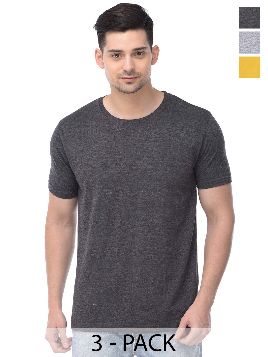 

COLOR CAPITAL Unisex Pack Of 3 Short Sleeves Cotton T-shirts, Charcoal