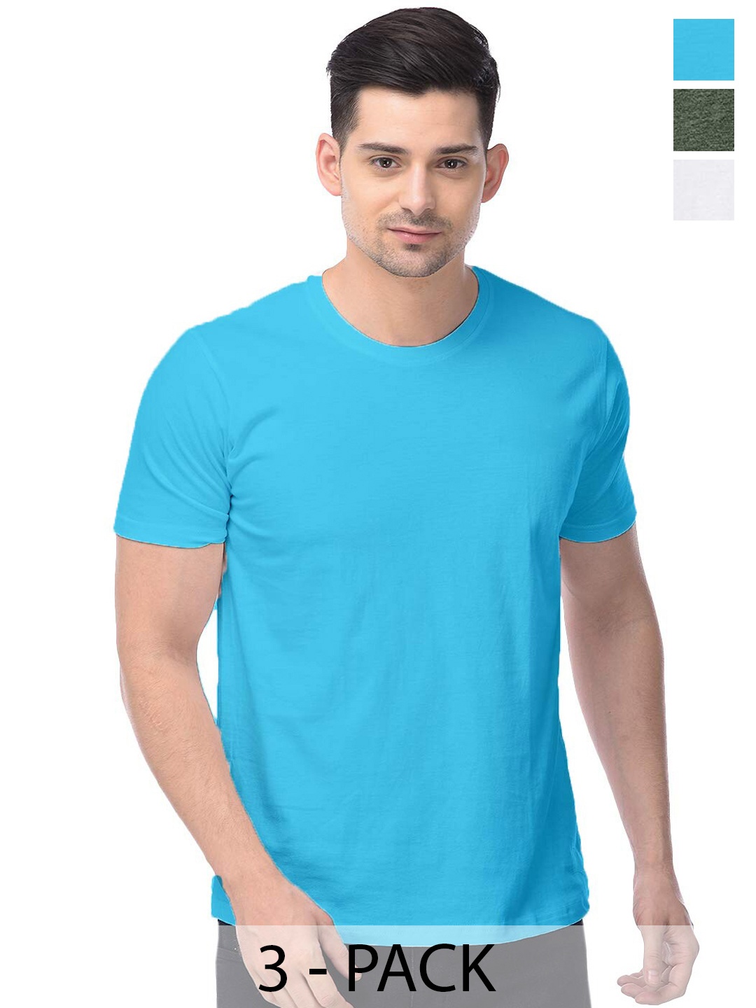 

COLOR CAPITAL Pack Of 3 Cotton T-shirt, Green