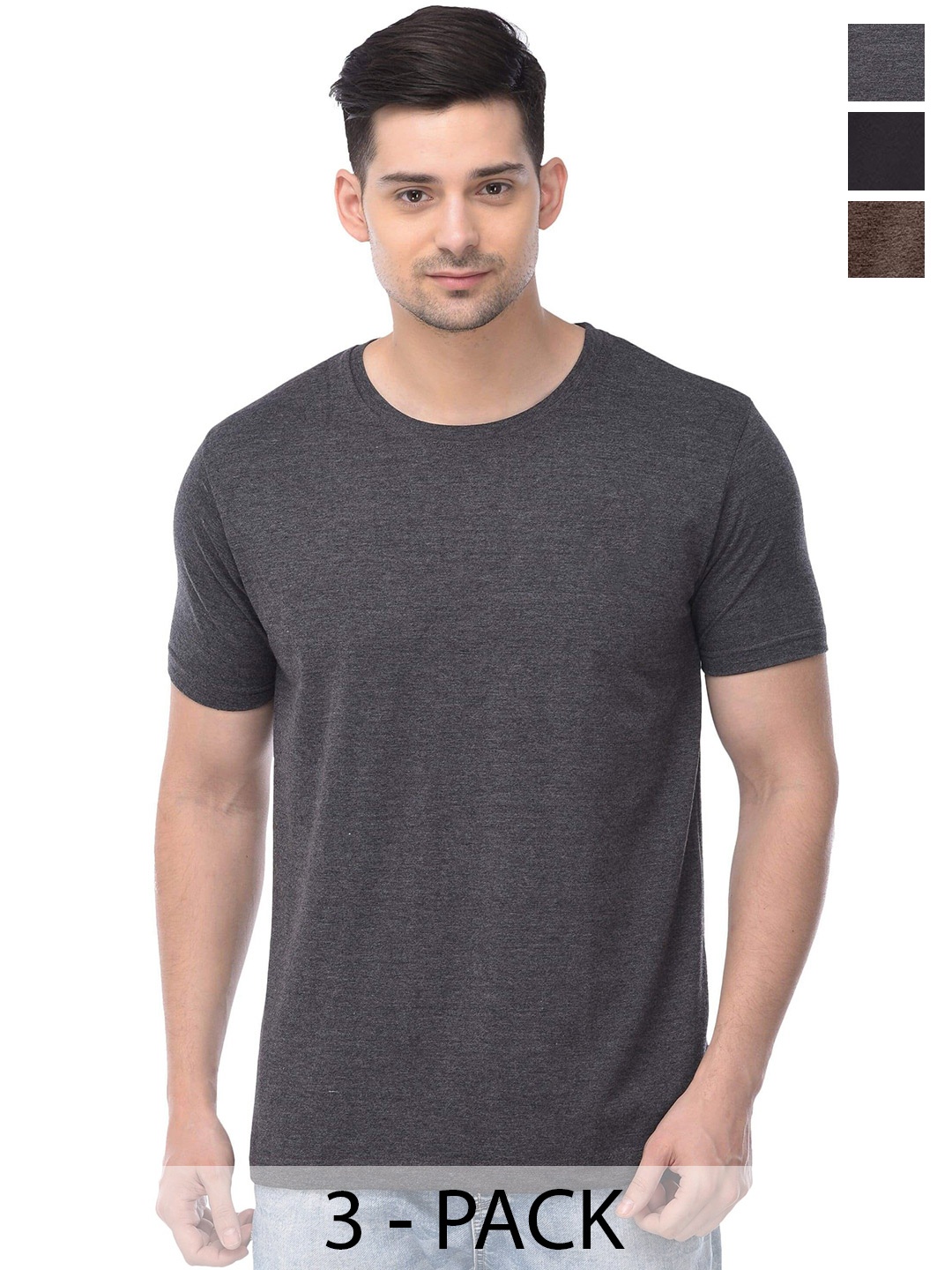 COLOR CAPITAL Unisex Pack Of 3 Cotton T-shirts, Grey
