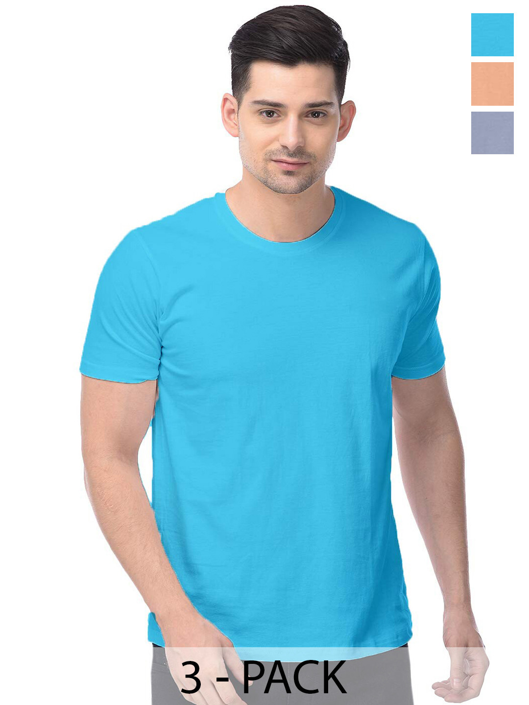 

COLOR CAPITAL Pack Of 3 Round Neck Cotton T-shirt, Blue