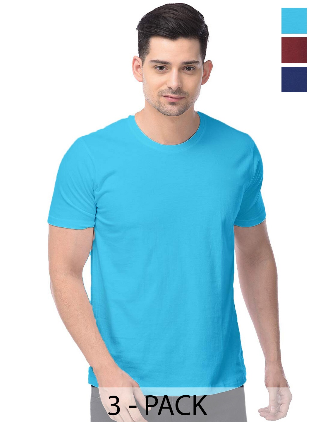 

COLOR CAPITAL Unisex Pack Of 3 Cotton T-shirts, Blue