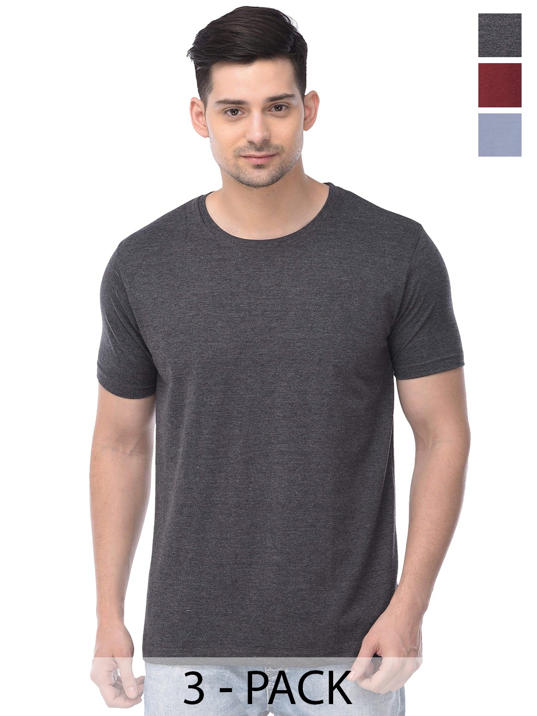COLOR CAPITAL Unisex Pack Of 3 Cotton T-shirts, Grey