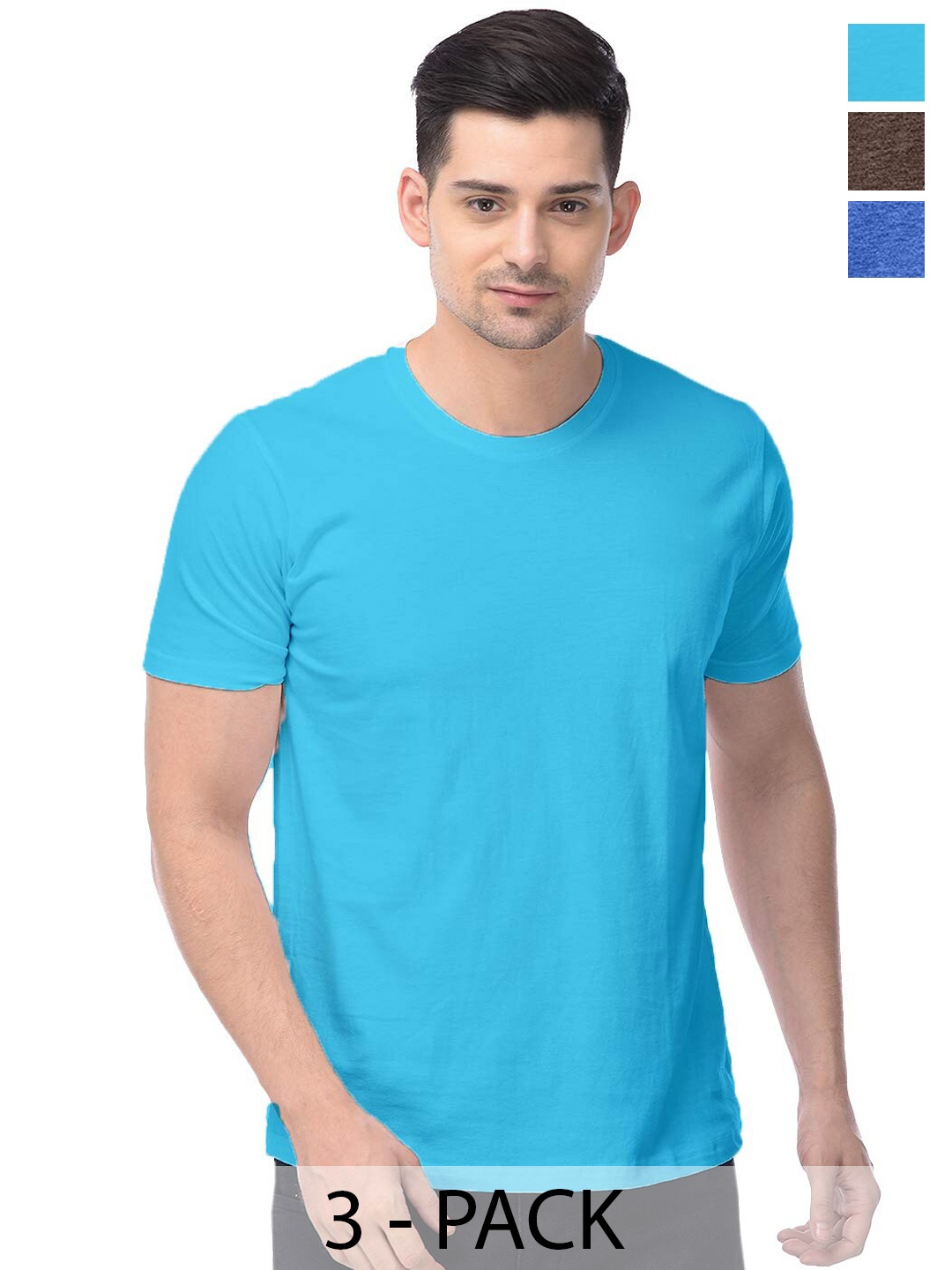 

COLOR CAPITAL Unisex Pack Of 3 Cotton T-Shirt, Blue