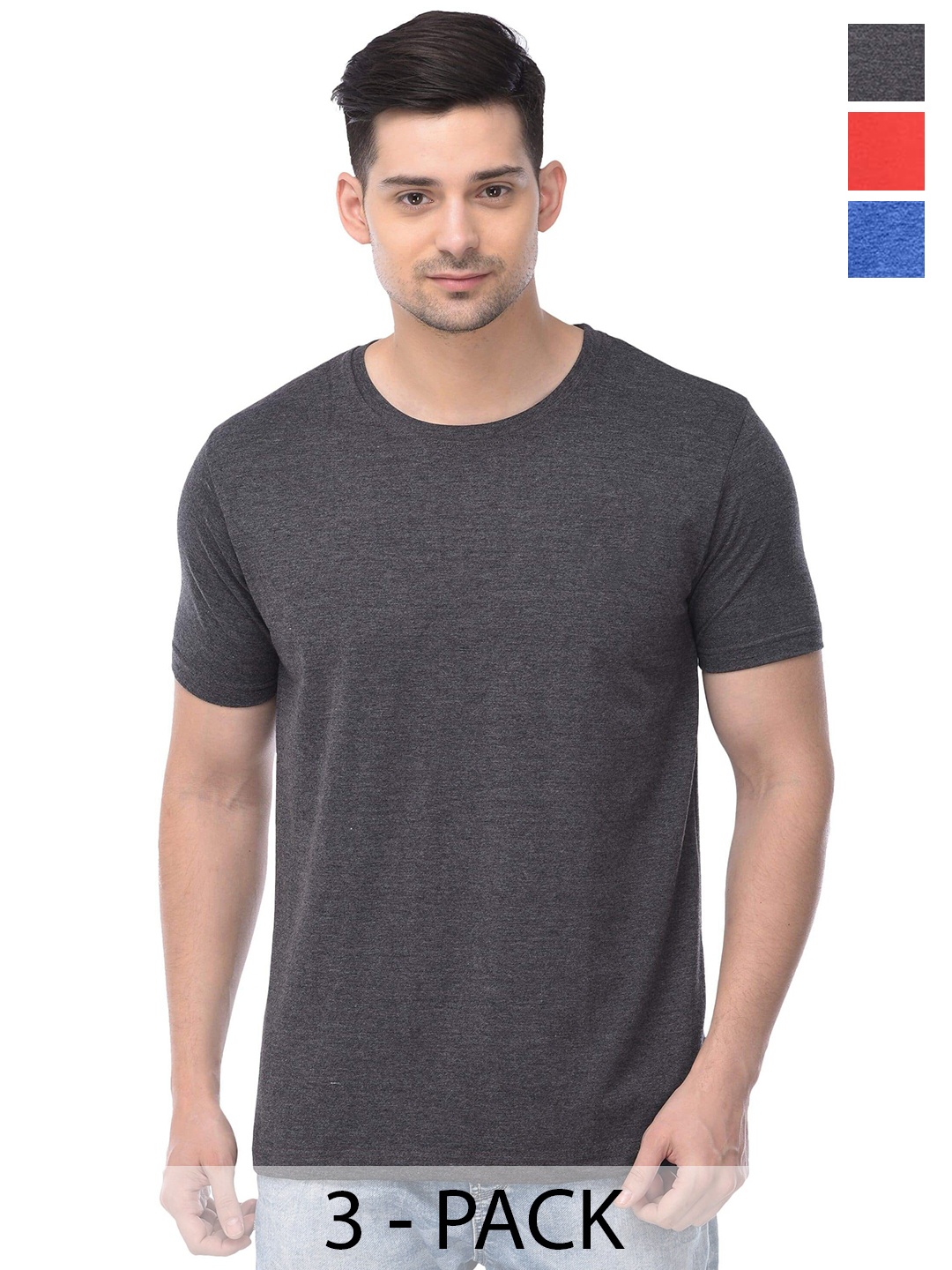 

COLOR CAPITAL Unisex Pack of 3 Cotton T-shirts, Grey