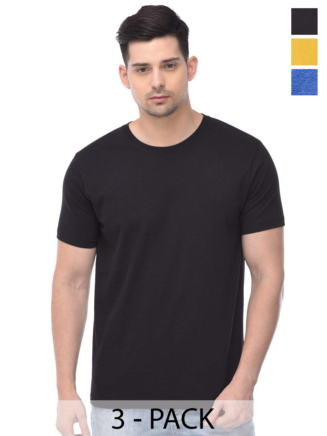 

COLOR CAPITAL Unisex Pack Of 3 Short Sleeves Cotton T-shirts, Black