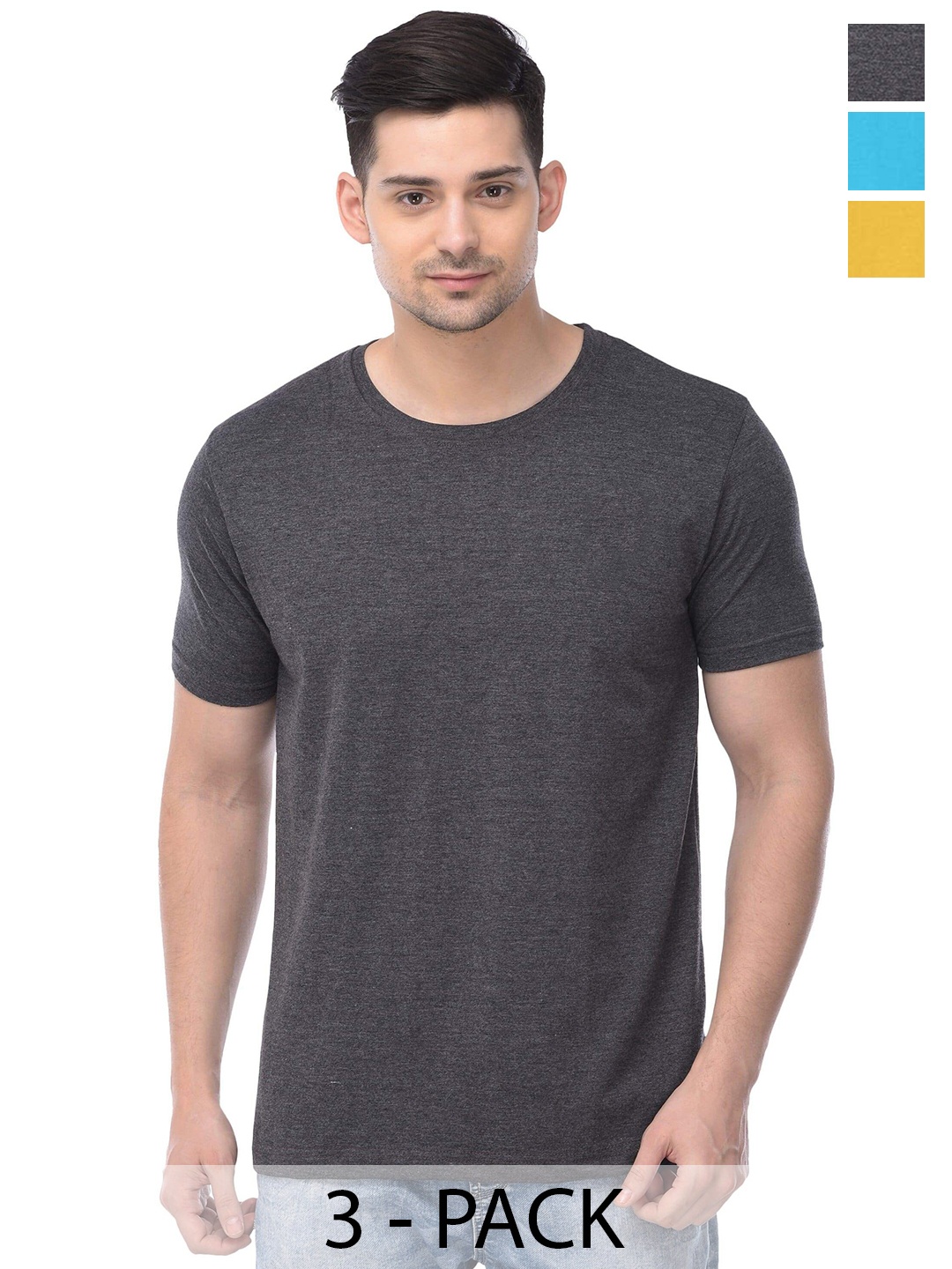 COLOR CAPITAL Unisex Pack Of 3 Cotton T-shirts, Black
